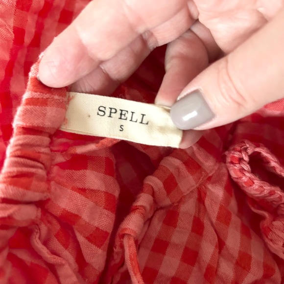 Spell Strawberry Fields Midi Dress Red Seersucker Cotton Puff Sleeve Small - Picture 5 of 6